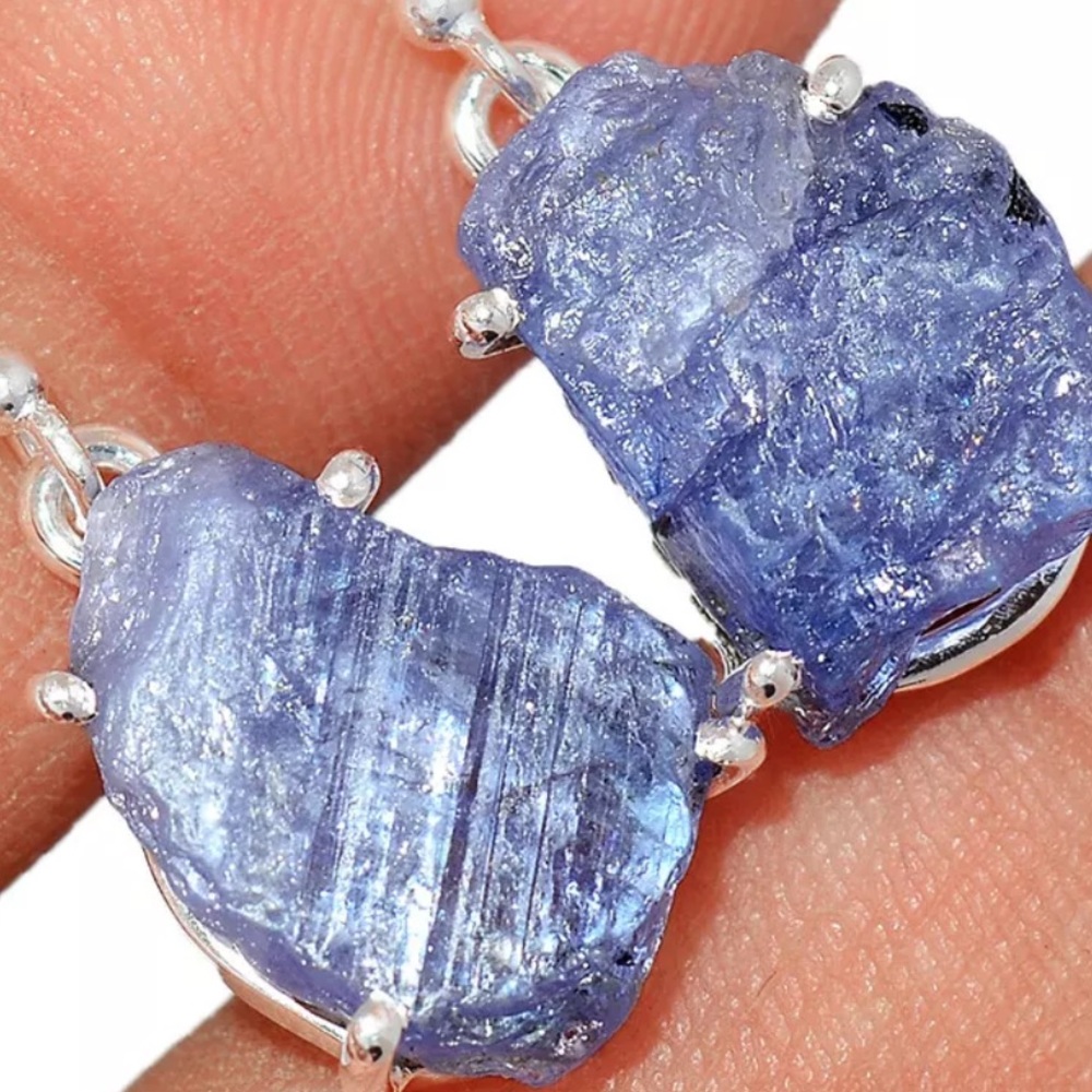 Genuine Tanzanite silver earrings - Picture 2 of 2